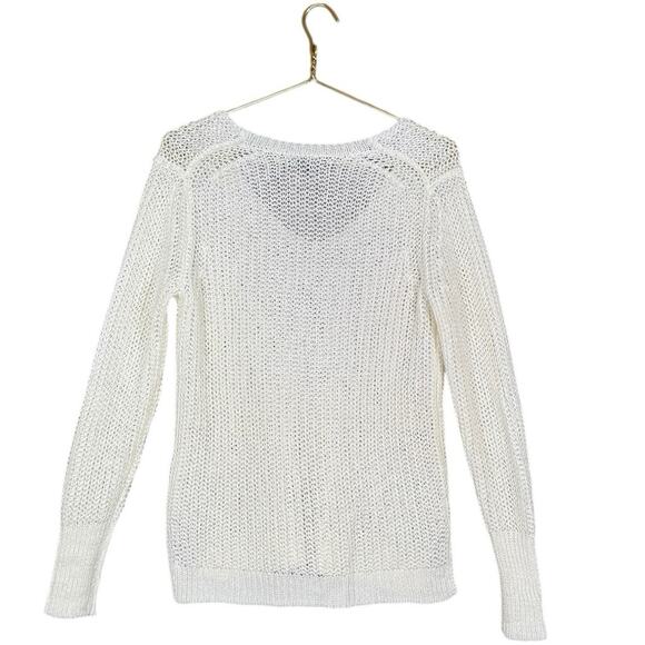 Banana Republic Italian Linen Open Knit Sweater Top | Cream Lightweight Boho | M - Picture 8 of 8